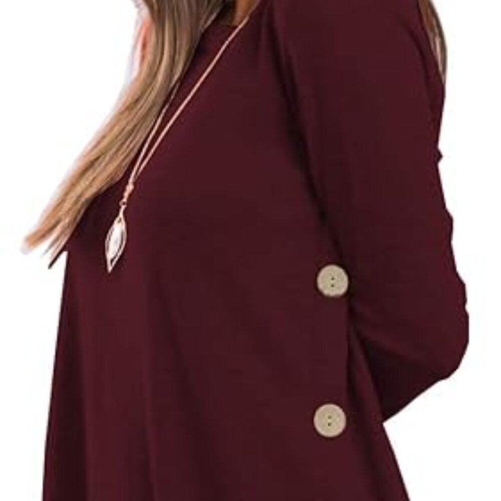 iGENJUN Women's Long Sleeve Scoop Neck Button Side Sweater Tunic